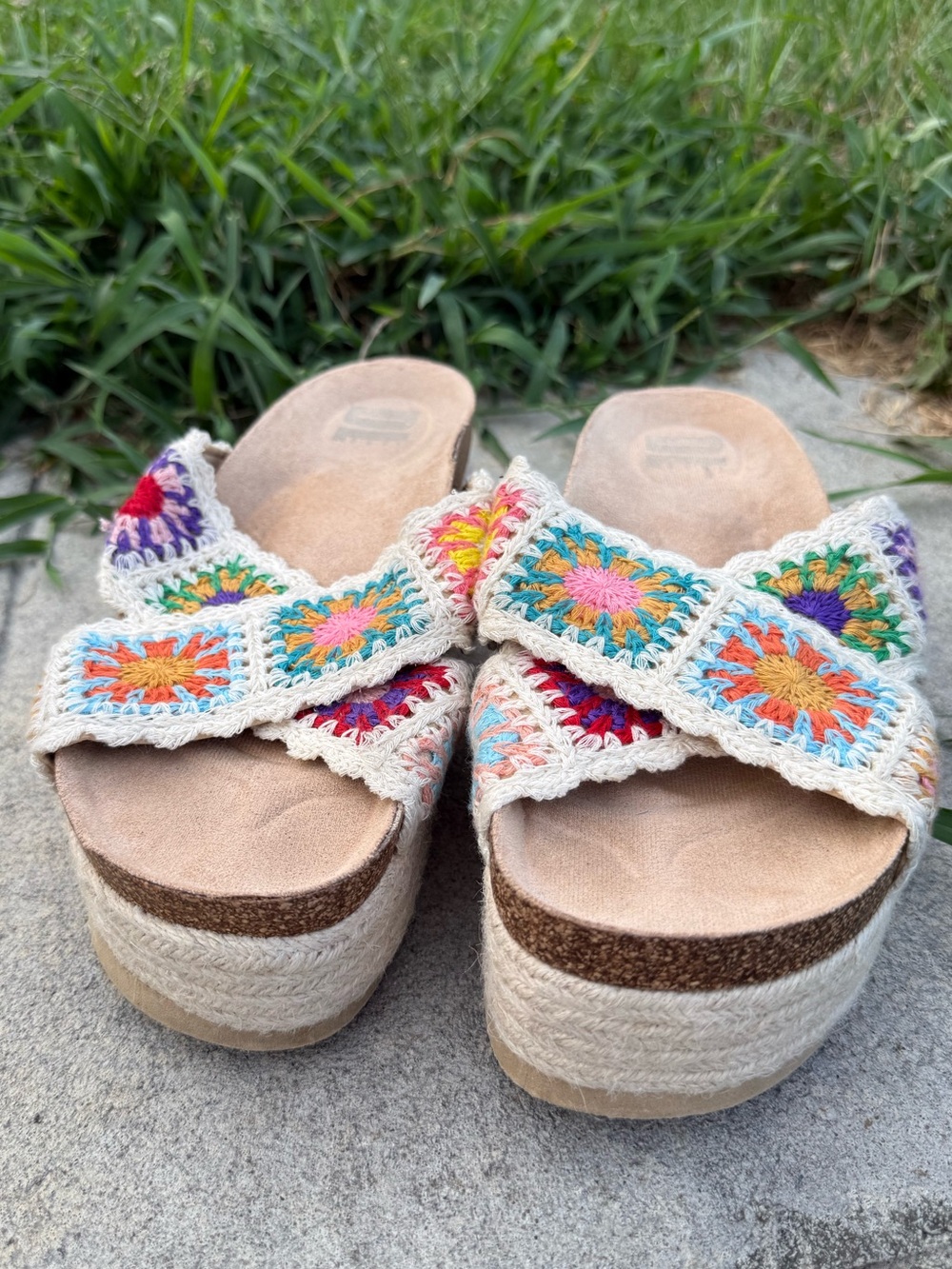 D L 1990 Woven Crochet Cross-Strap Slide Sandals - Multicolor Floral 9 40 S 169 - Picture 3 of 10